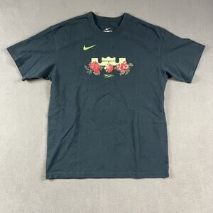Nike T-Shirt Mens Medium Blue LeBron James Floral Print Dri-Fit Basketball NBA